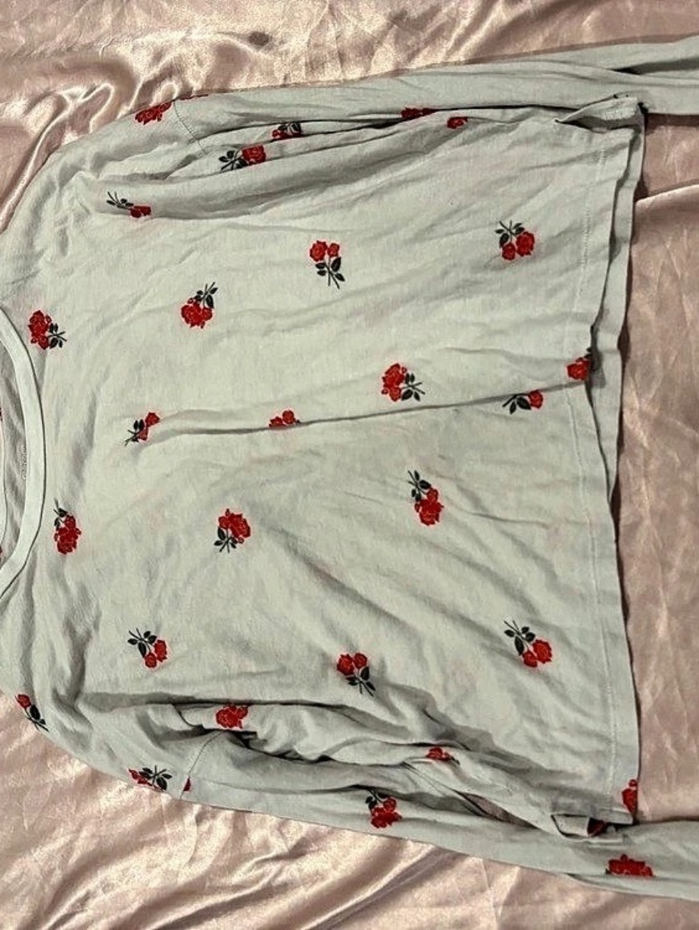 PINK Floral Long Sleeve Tee in Green & Red Size XS